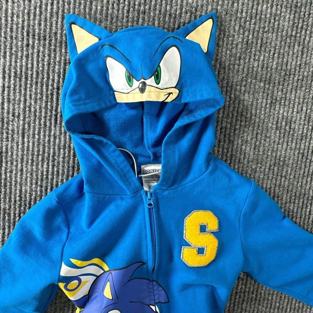 Sonic The Hedgehog Boys Blue Full Zip Character Hoodie 3D Ears Size 4T